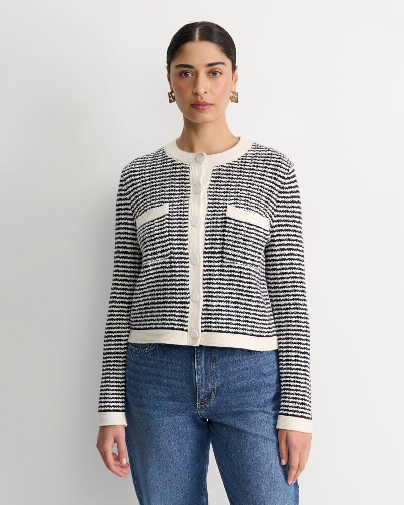 Wool Cotton Lady Jacket in WHITE/NAVY