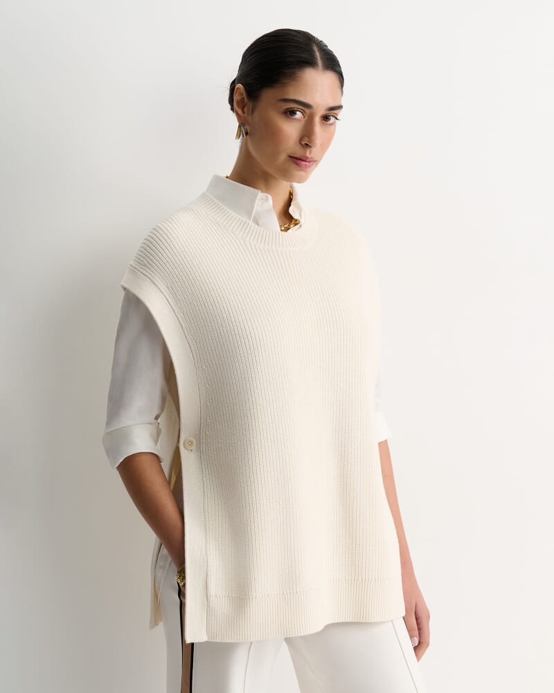 Wool Cotton Open Vest in WINTER WHITE