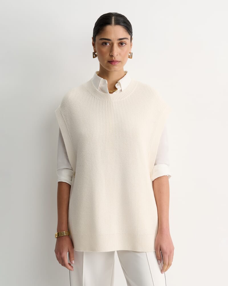 Wool Cotton Open Vest in WINTER WHITE