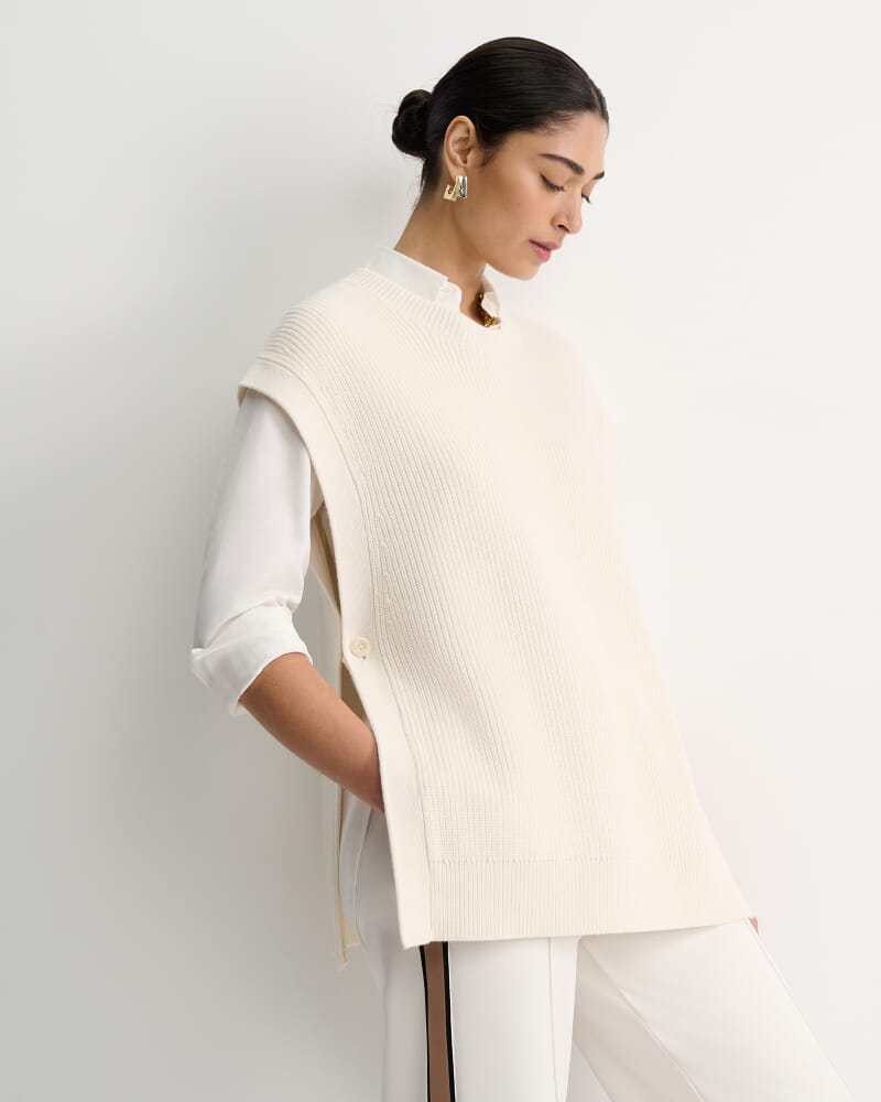 Wool Cotton Open Vest in WINTER WHITE
