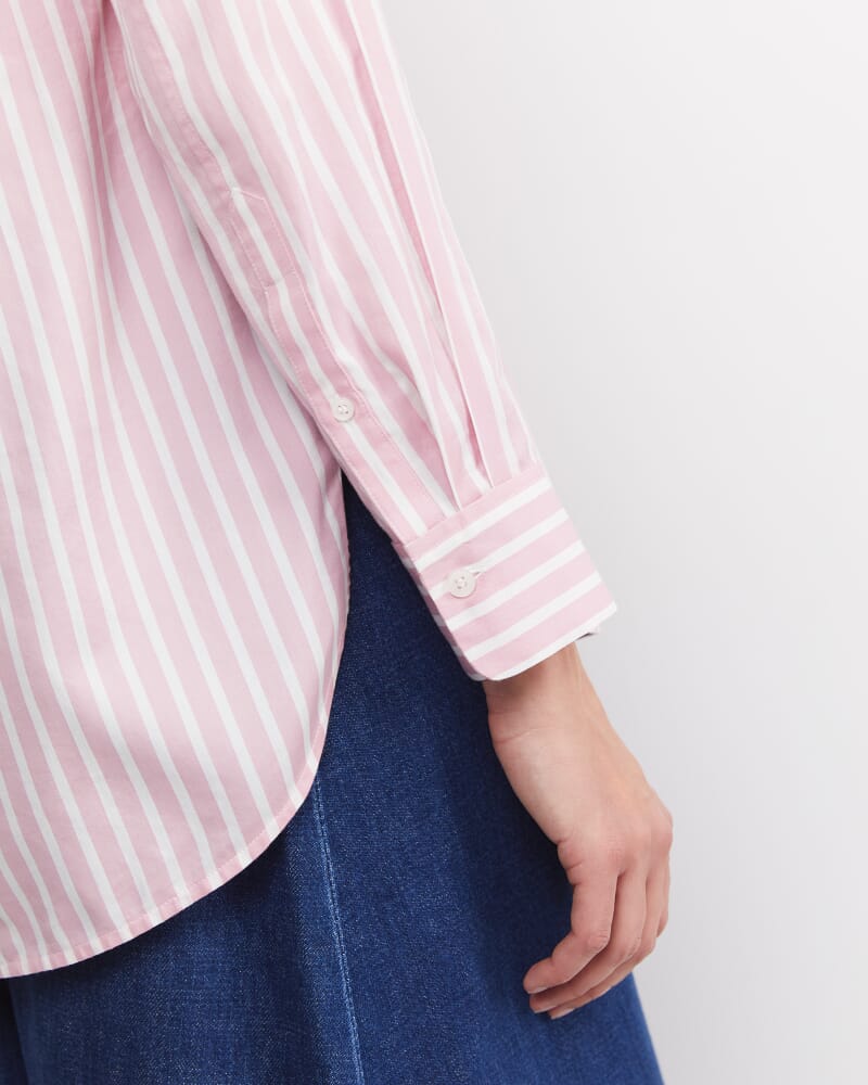 Hannah Stripe Cotton Silk Shirt in WHITE/PINK