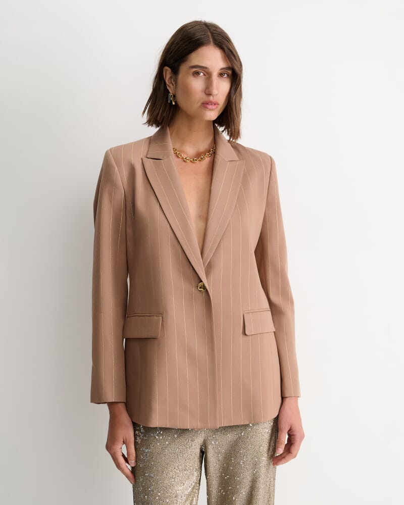 Mina Lurex Pinstripe Jacket in TAN