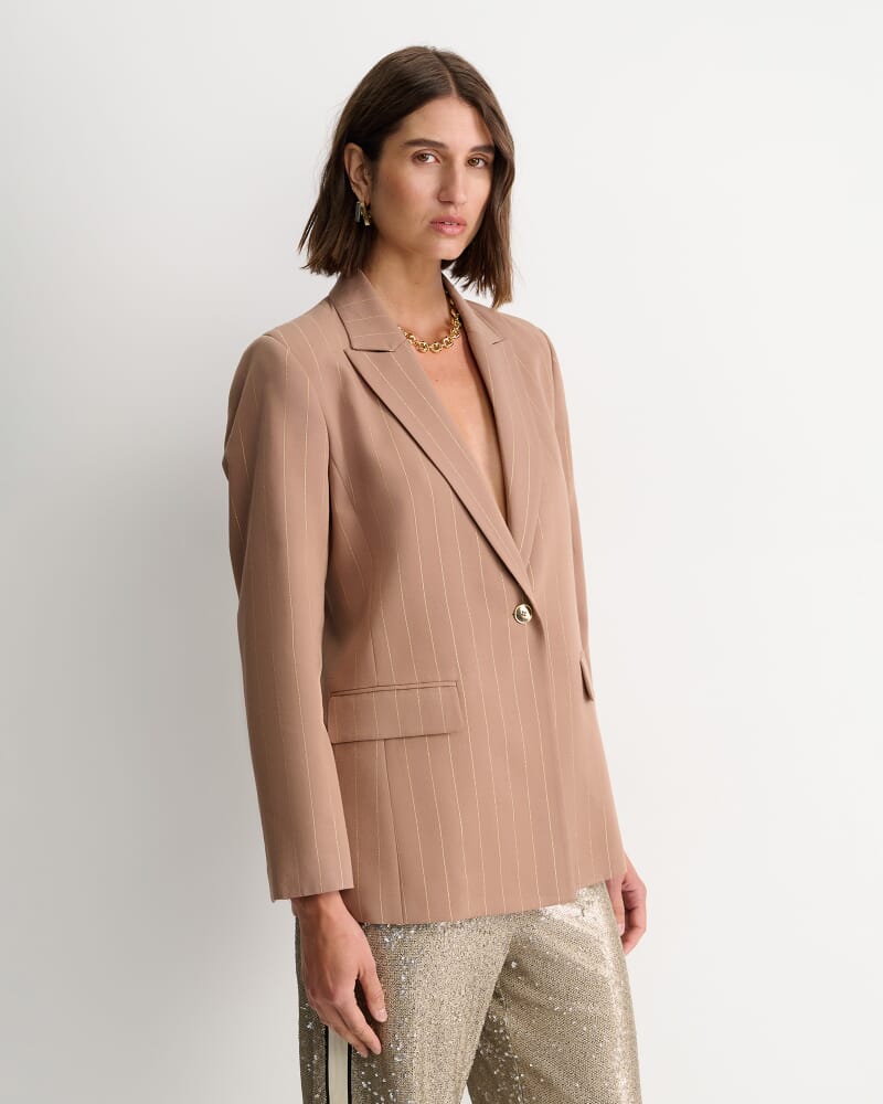 Mina Lurex Pinstripe Jacket in TAN