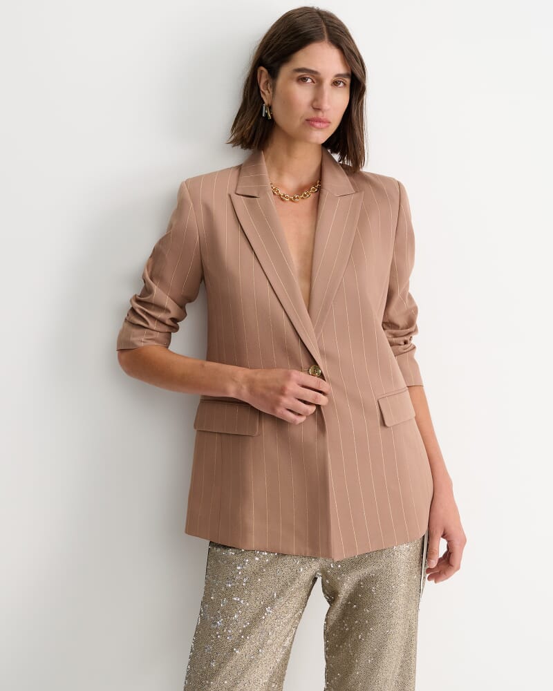 Mina Lurex Pinstripe Jacket in TAN