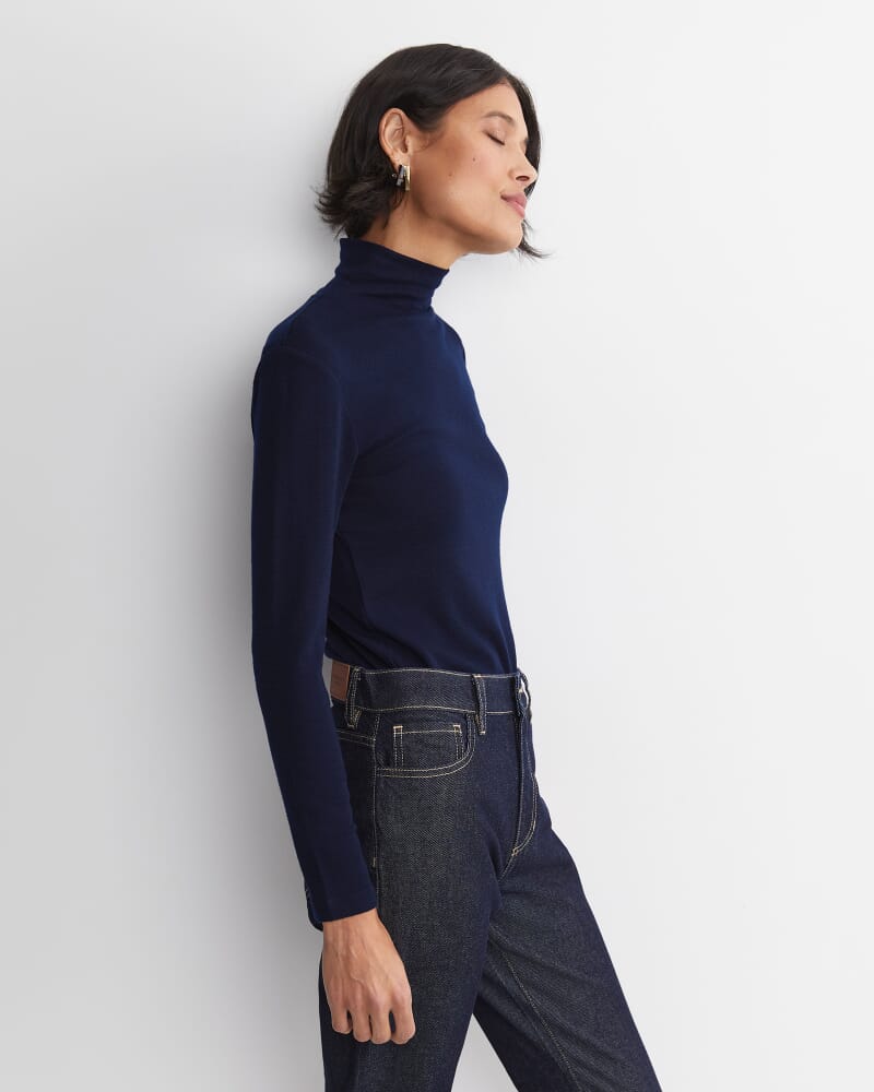 Gigi Babywool Mock Neck Top in NAVY
