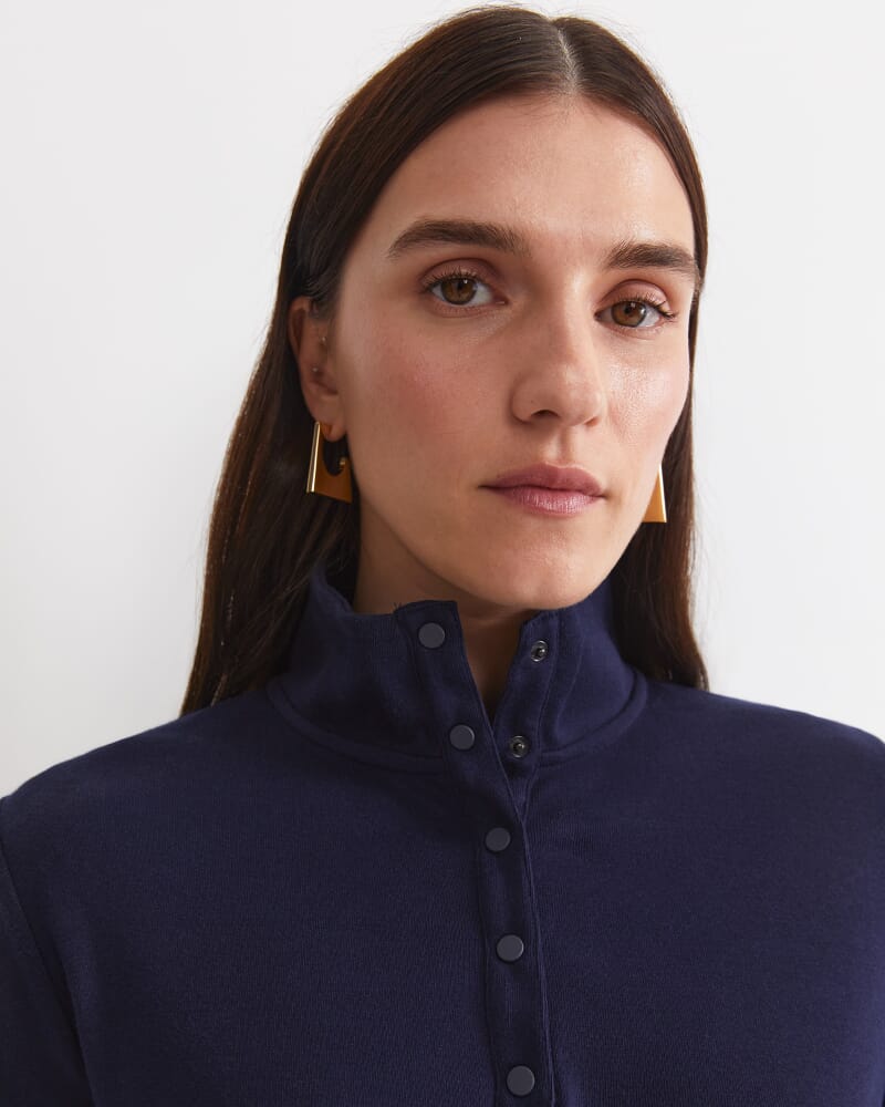 Lucy Snap Funnel Neck Top in NAVY