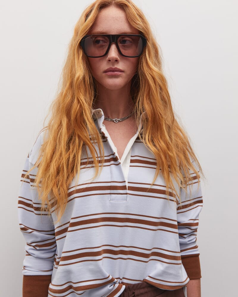 Jane Cropped Rugby Shirt in BLUE/BROWN