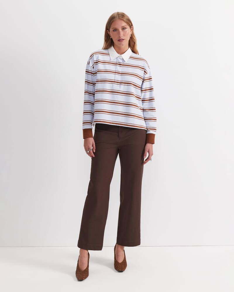 Jane Cropped Rugby Shirt in BLUE/BROWN