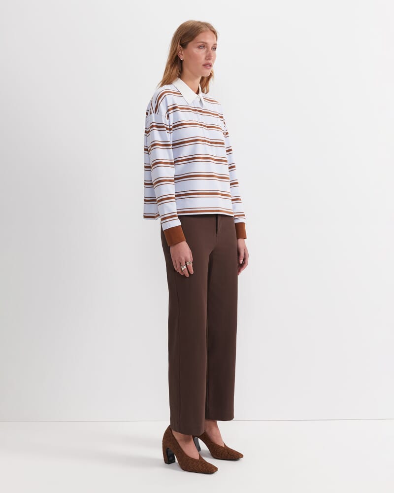 Jane Cropped Rugby Shirt in BLUE/BROWN