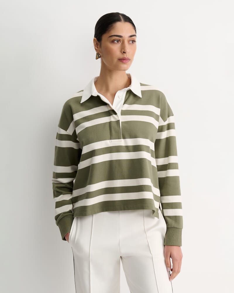 Jane Cropped Rugby Shirt in KHAKI/WHITE