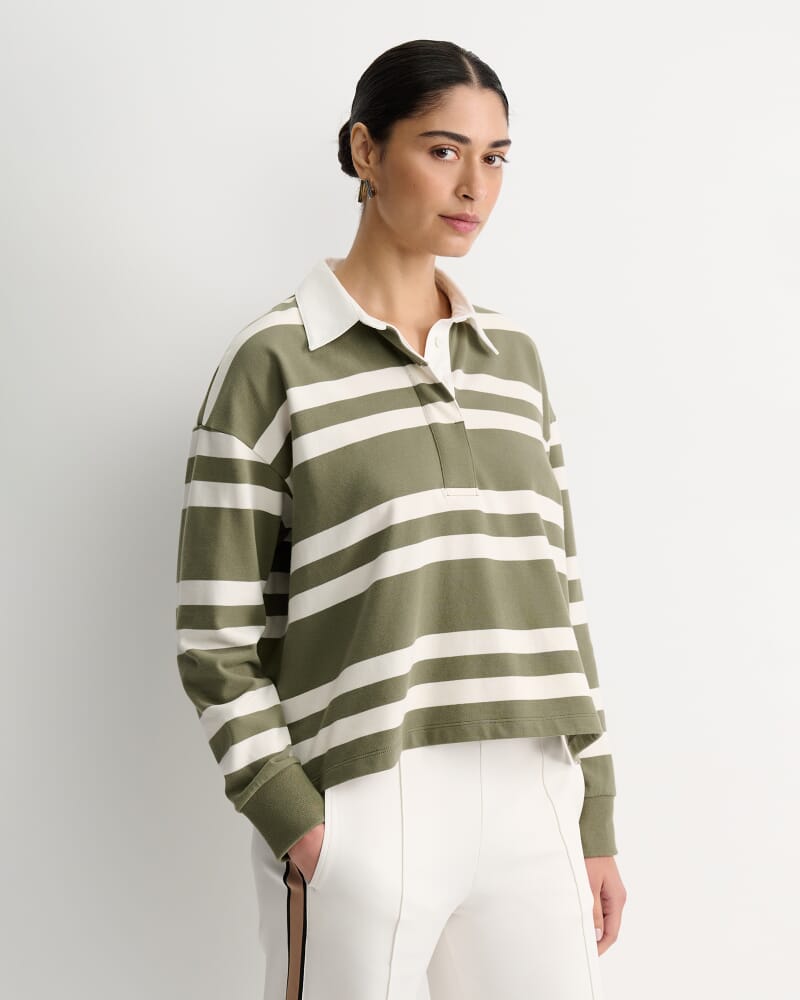Jane Cropped Rugby Shirt in KHAKI/WHITE