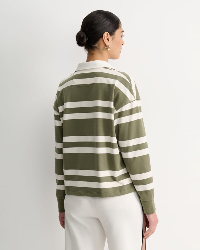Jane Cropped Rugby Shirt in KHAKI/WHITE