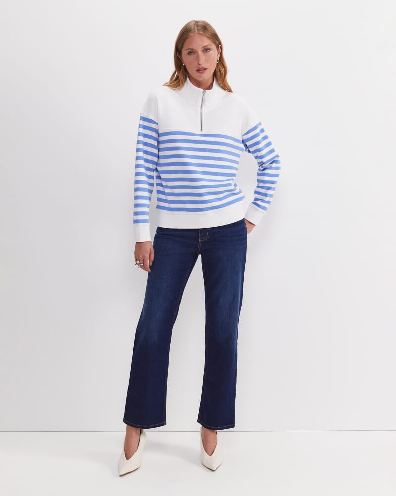 SC Stripe Quarter Zip Sweat in IVORY/BLUE