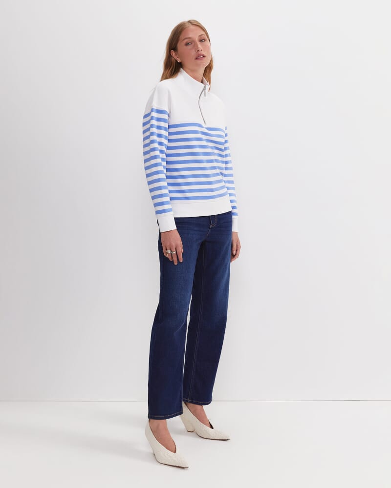 SC Stripe Quarter Zip Sweat in IVORY/BLUE