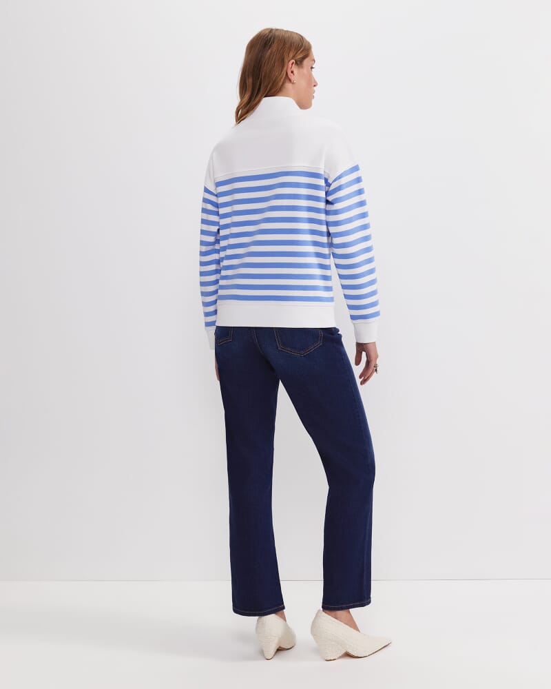 SC Stripe Quarter Zip Sweat in IVORY/BLUE