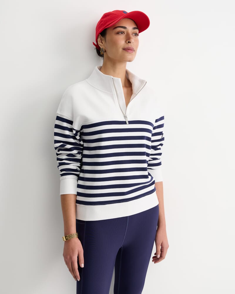 SC Stripe Quarter Zip Sweat in WHITE/NAVY