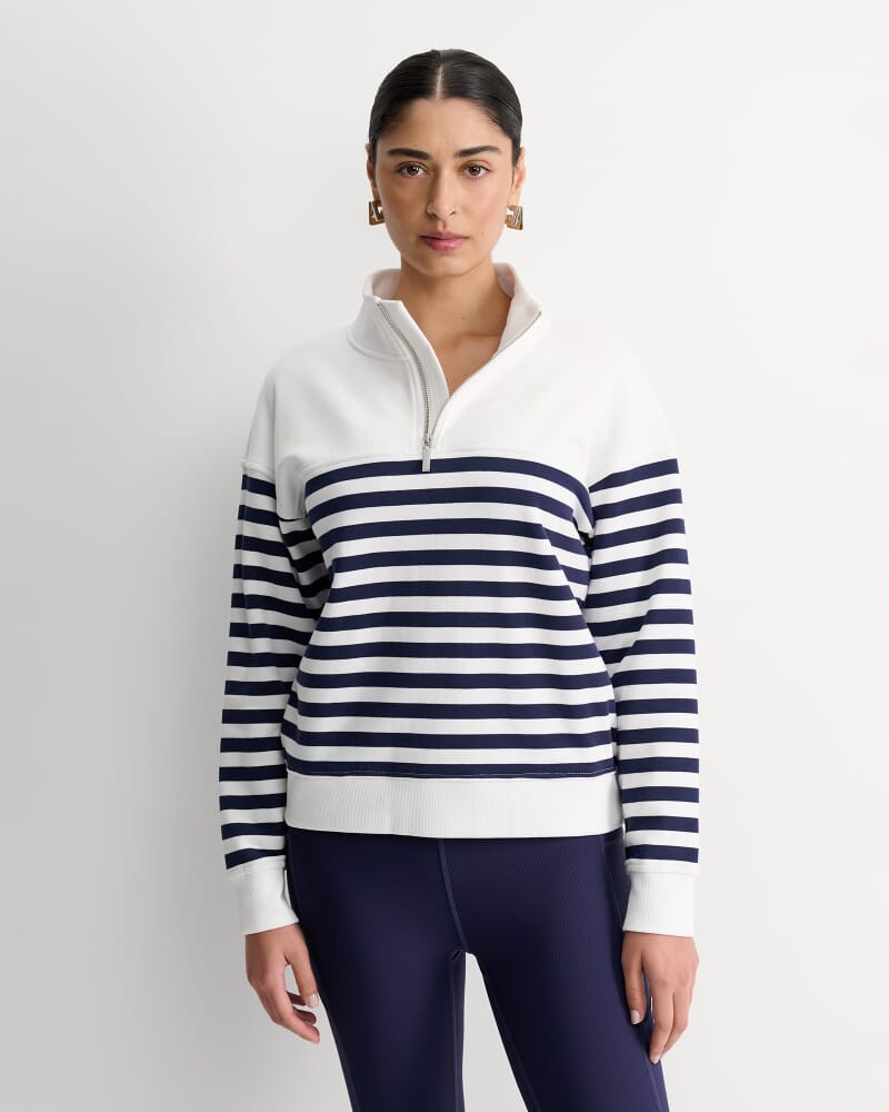 SC Stripe Quarter Zip Sweat in WHITE/NAVY