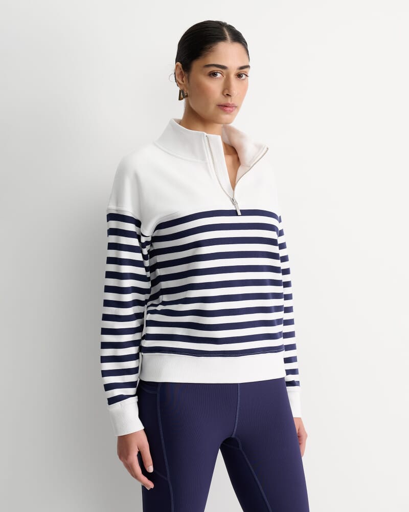 SC Stripe Quarter Zip Sweat in WHITE/NAVY