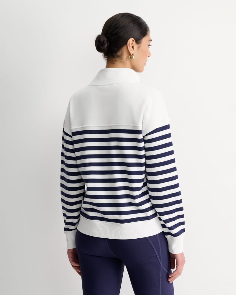 SC Stripe Quarter Zip Sweat in WHITE/NAVY