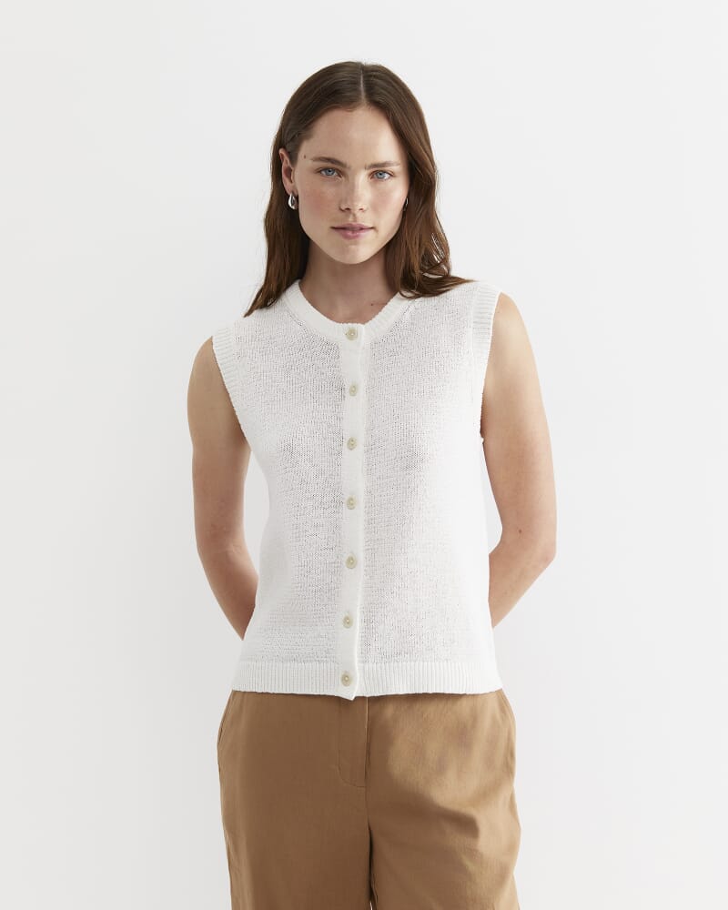 Josie Tape Yarn Vest in WHITE