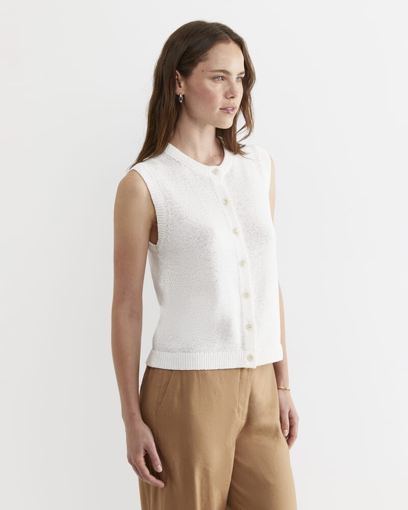 Josie Tape Yarn Vest in WHITE
