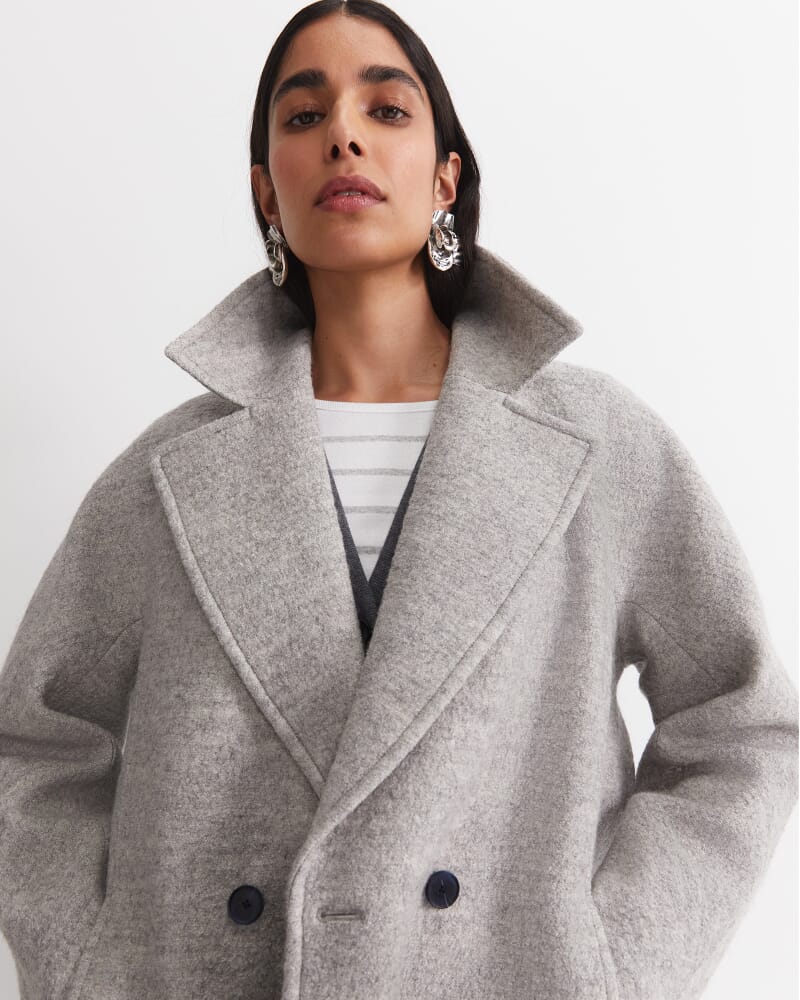 Chloe Wool Blend Boucle Coat in GREY