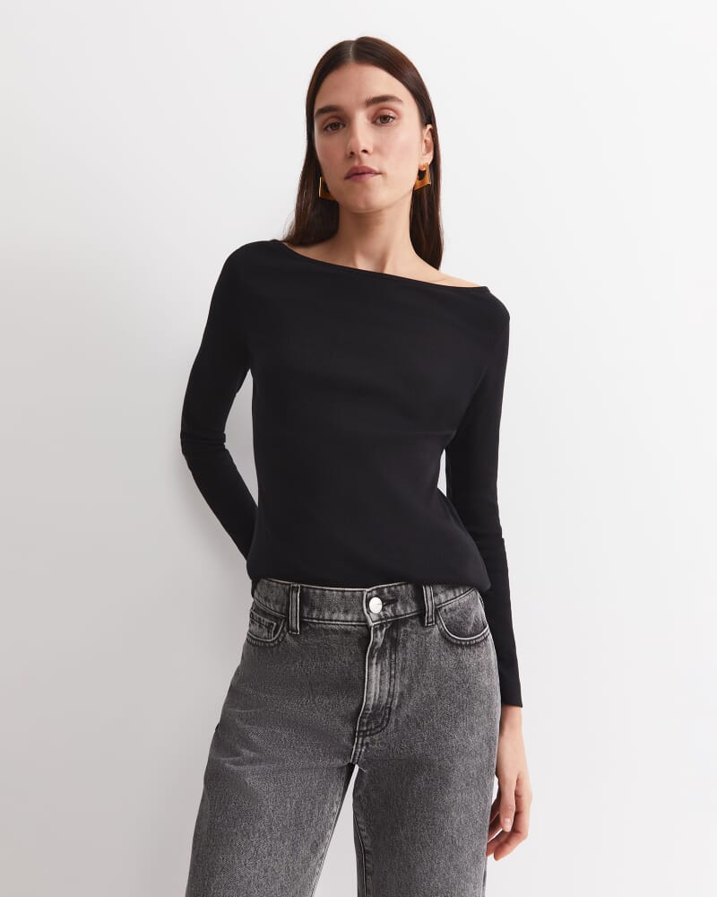 Heidi Long Sleeve Rib Tee in BLACK