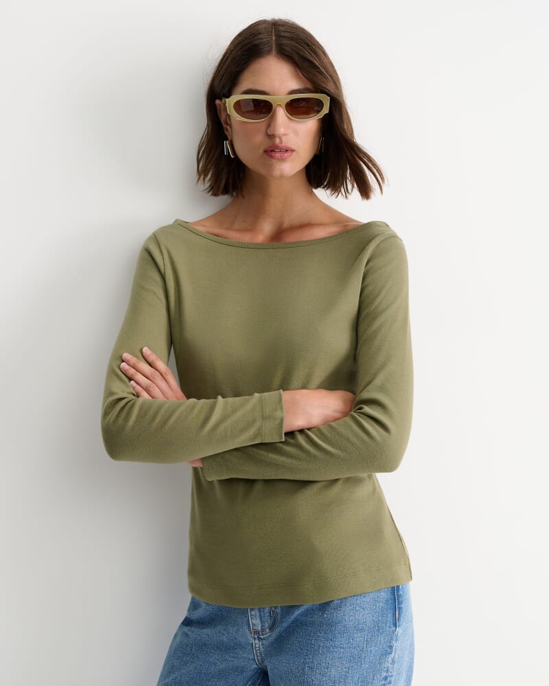 Heidi Long Sleeve Rib Tee in KHAKI