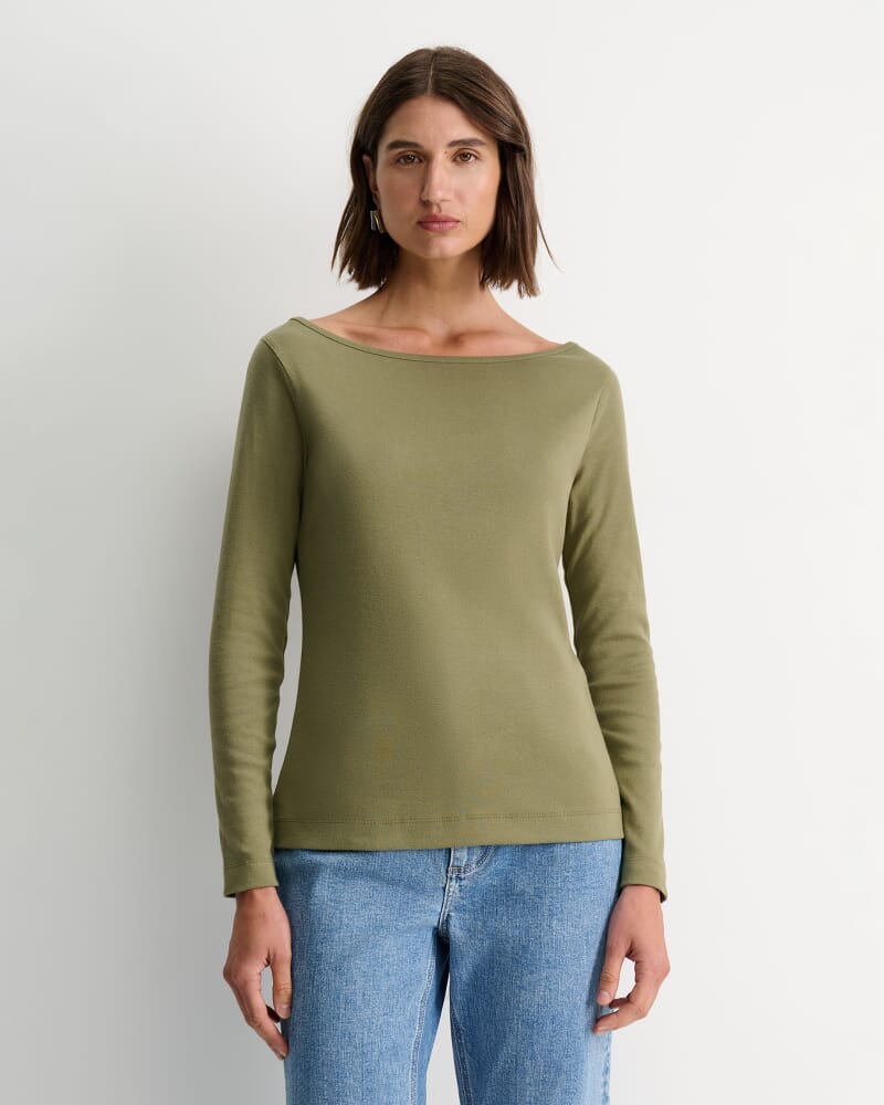 Heidi Long Sleeve Rib Tee in KHAKI