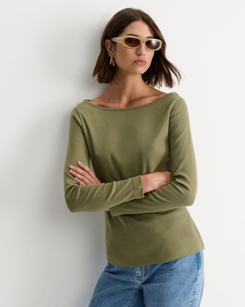 Heidi Long Sleeve Rib Tee in KHAKI