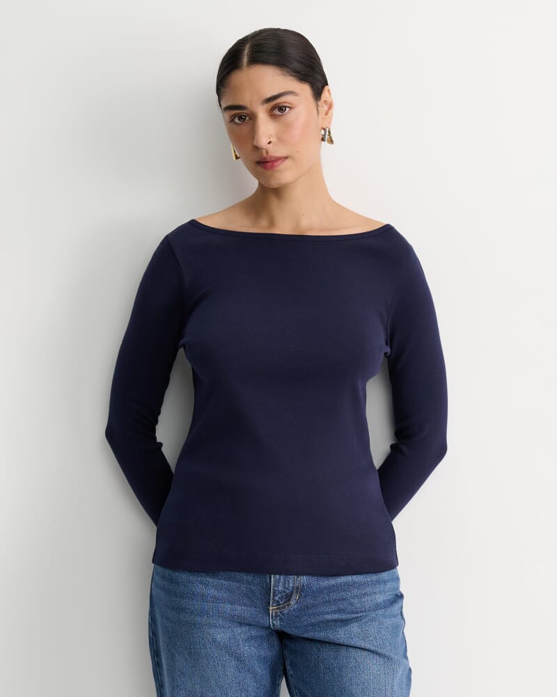 Heidi Long Sleeve Rib Tee in NAVY