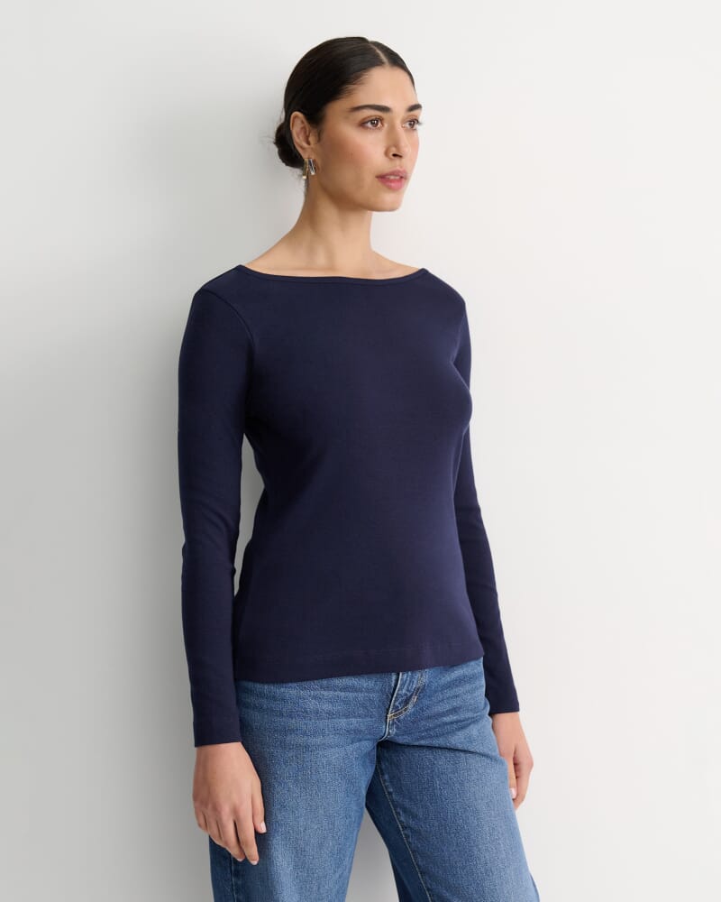 Heidi Long Sleeve Rib Tee in NAVY