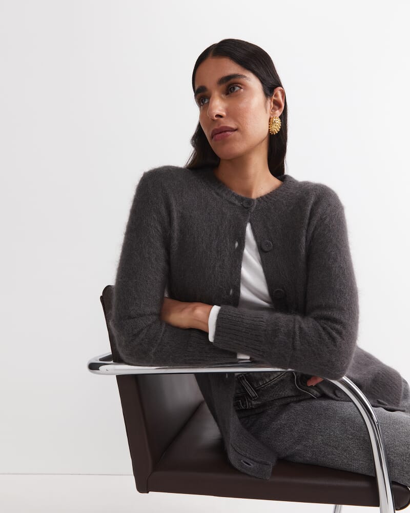 Tatiana Mohair Long Cardigan in DARK CHARCOAL