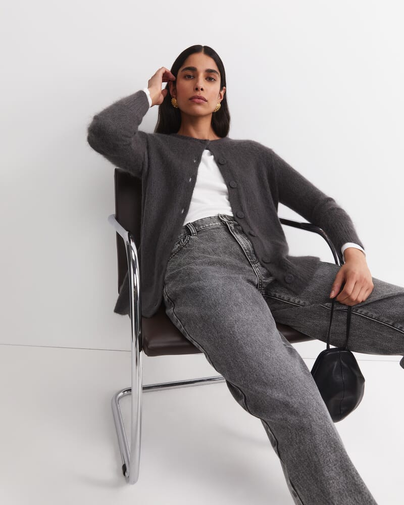 Tatiana Mohair Long Cardigan in DARK CHARCOAL