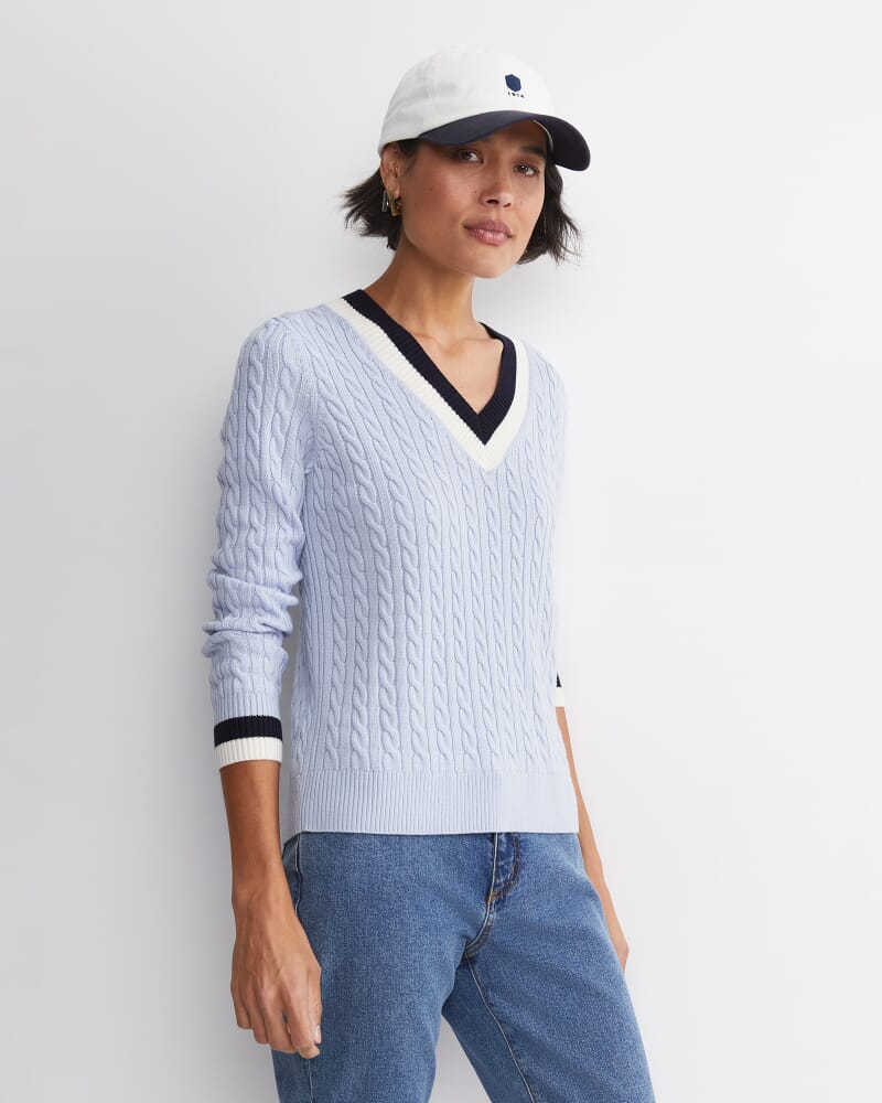 Baby Cable V-Neck Sweater in ICE BLUE