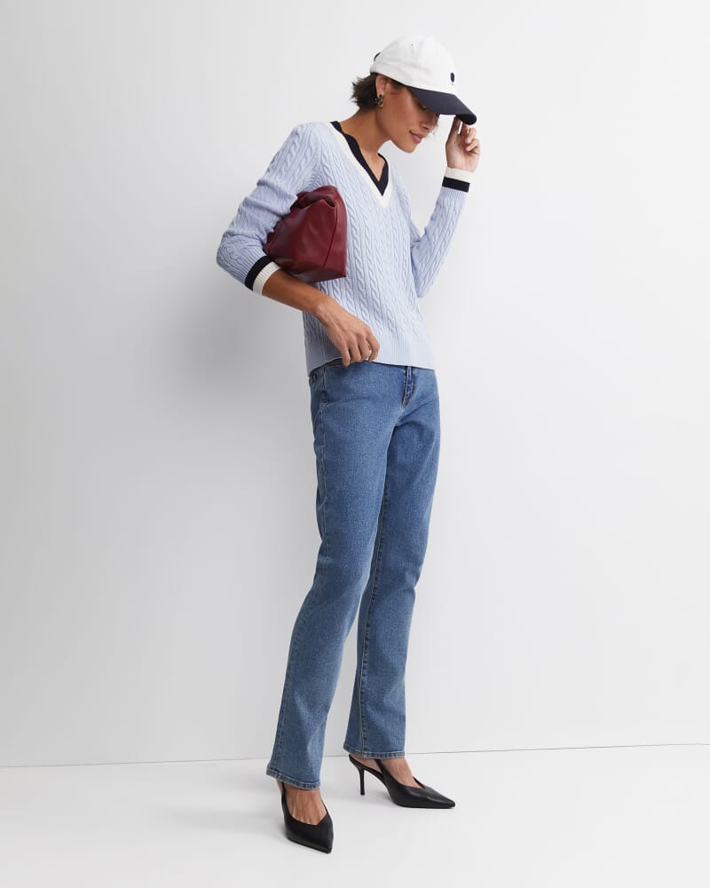 Baby Cable V-Neck Sweater in ICE BLUE