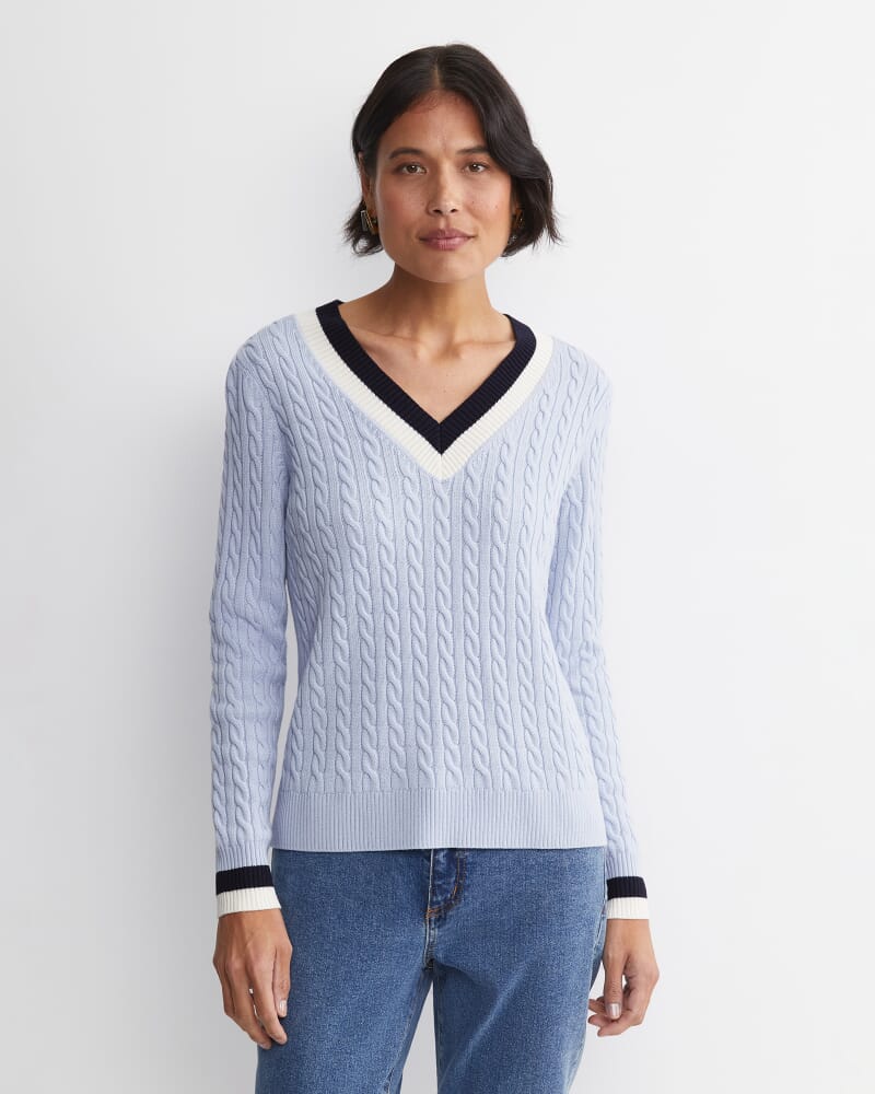 Baby Cable V-Neck Sweater in ICE BLUE