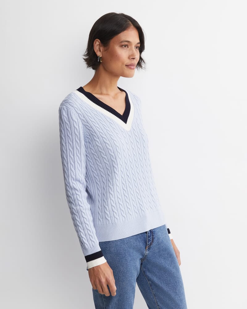 Baby Cable V-Neck Sweater in ICE BLUE