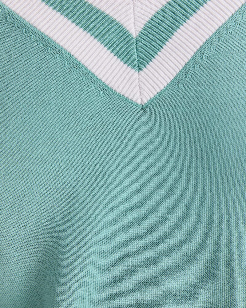 Alphine Silk Blend V-Neck Sweater in MINT/IVORY