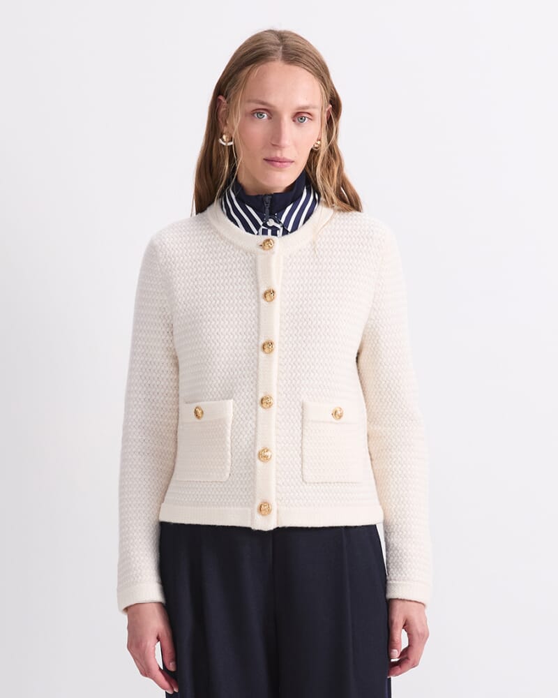 Joyce Merino Wool Cardigan in WINTER WHITE