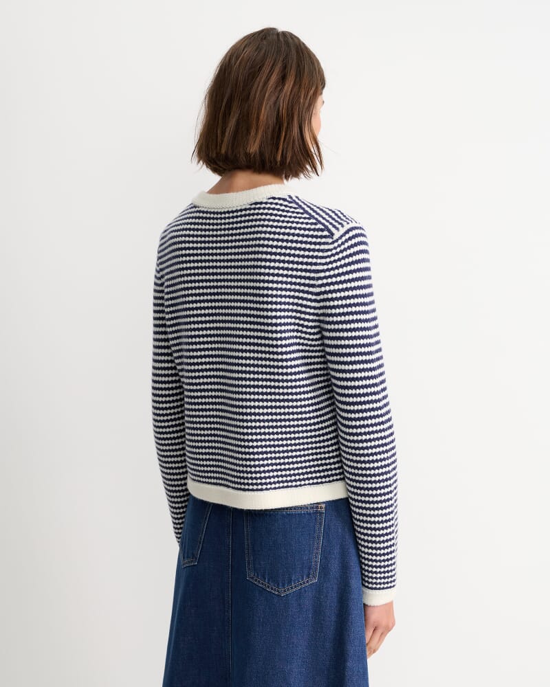 Joyce Merino Wool Cardigan in NAVY/WHITE