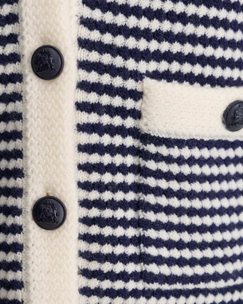 Joyce Merino Wool Cardigan in NAVY/WHITE