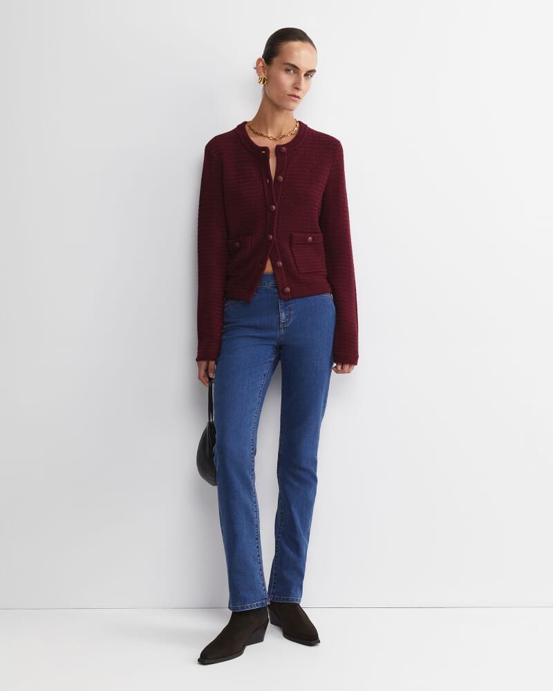 Joyce Merino Wool Cardigan in WINE