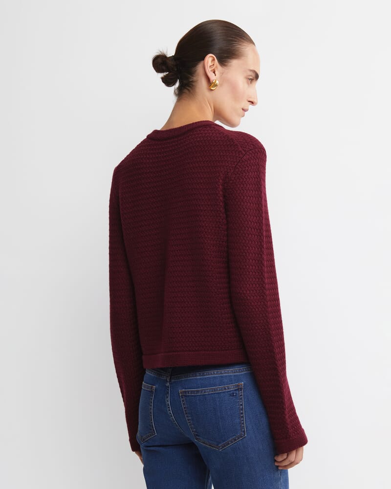 Joyce Merino Wool Cardigan in WINE