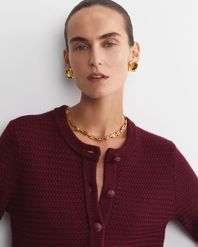 Joyce Merino Wool Cardigan in WINE