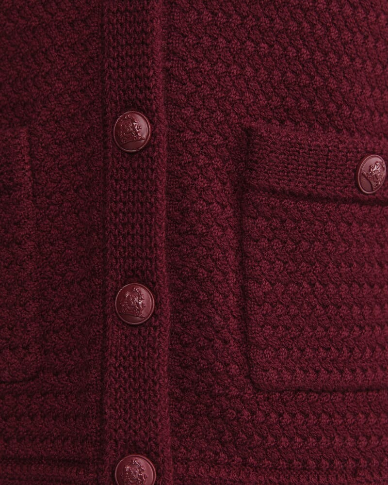 Joyce Merino Wool Cardigan in WINE