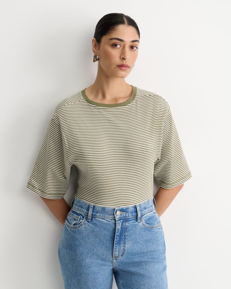 Heidi Oversized T-Shirt in KHAKI/WHITE