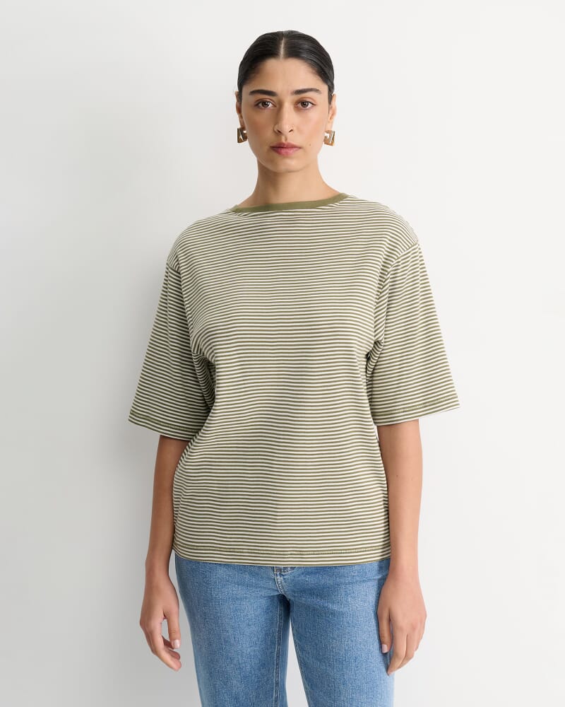 Heidi Oversized T-Shirt in KHAKI/WHITE
