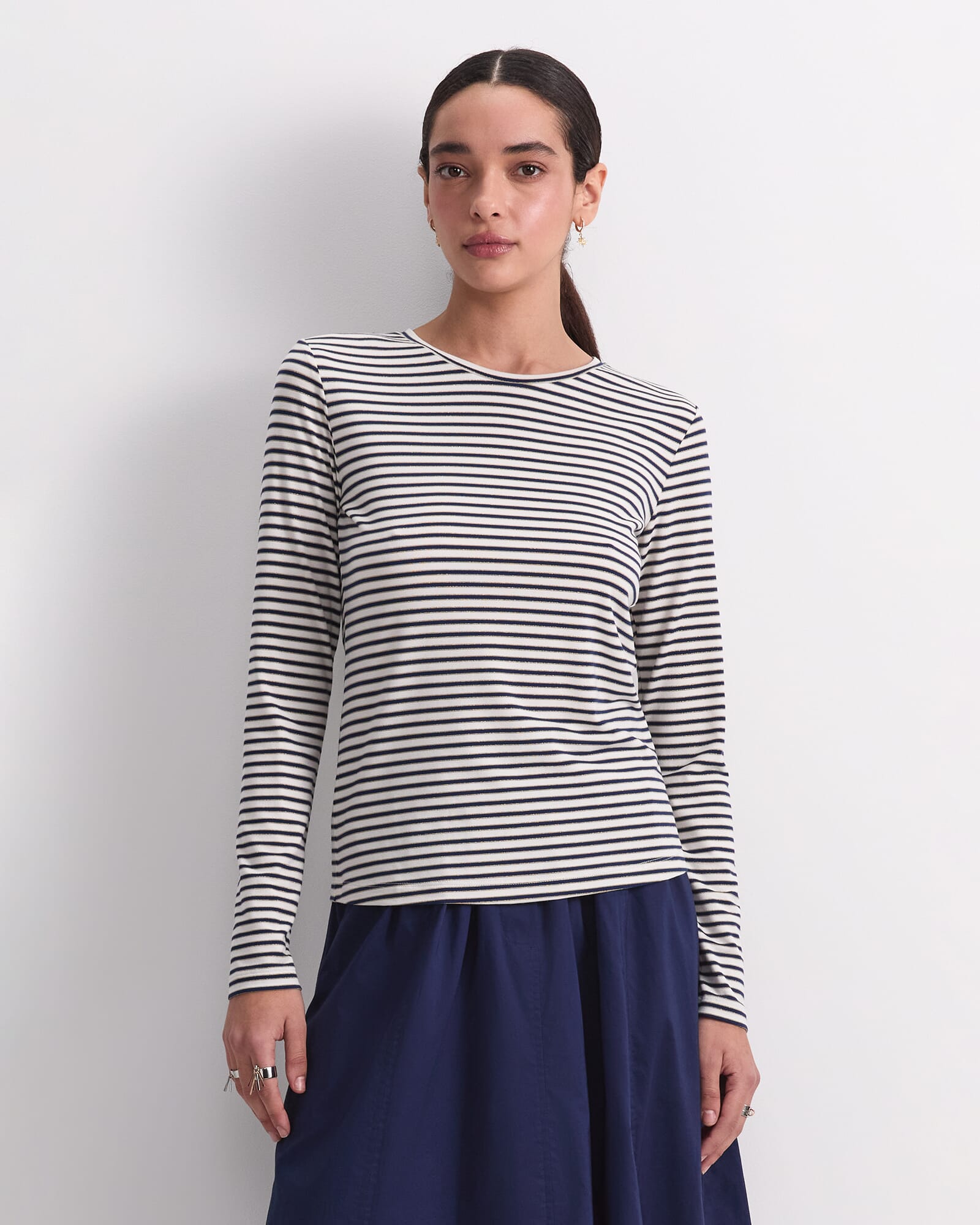 Stripe Lurex Long Sleeve Magic Tee