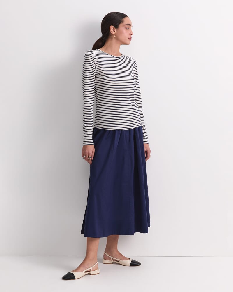 Stripe Lurex Long Sleeve Magic Tee in NAVY